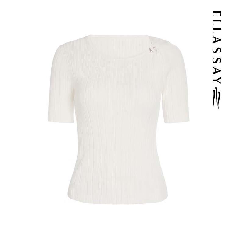 ELLASSAY Women's Round Neck Slim Fit Hollow Knit Top