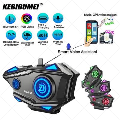 Auricolare per Casco da Moto Bluetooth 5.4 Auricolare Luci RGB Impermeabile IPX67 Assistente Vocale Chiamata Vivavoce Batteria 1000mah