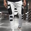 Cargo Pants Large Side Pockets Fine Texture Contrast Color Men Splicing Sports Trousers for Daily Life