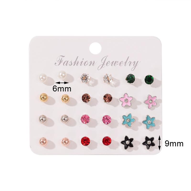 11 to one card European and American simple oil drop stud earrings set combination, cute flower alloy earrings