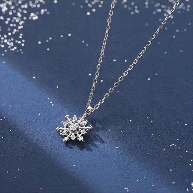 925 Sterling sølv snøfnugg anheng halskjede for kvinner Glitrende kragebenskjede choker bryllupsfest gave