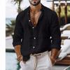Men's Solid-Colour Cotton-Linen Blend Shirt Casual Style Long-Sleeved Business Casual Shirt