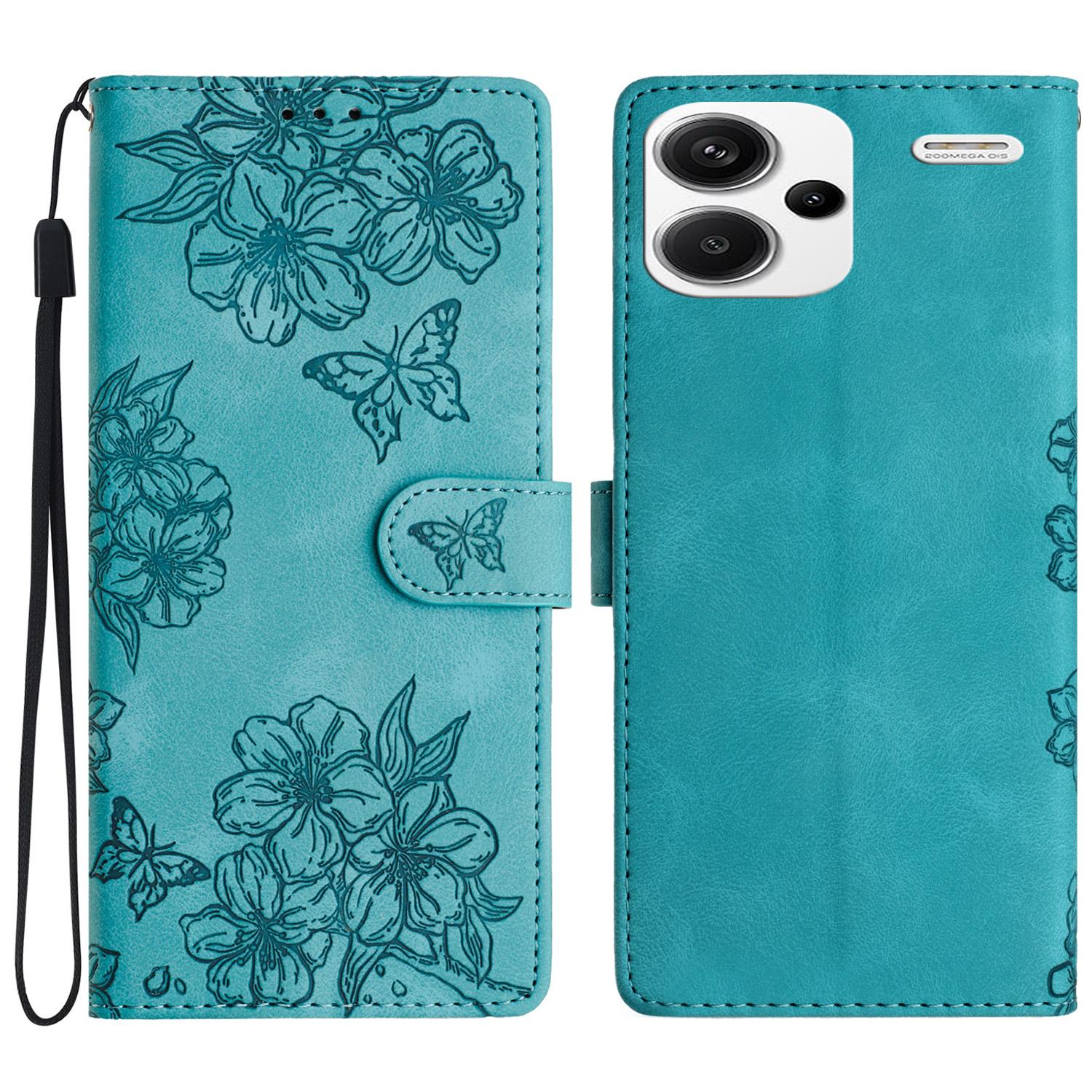 

Для Xiaomi Redmi Note 13 Pro+ 5G Чехол из ПУ кожи с рисунком бабочки и цветка, устойчивый к царапинам чехол для телефона Green