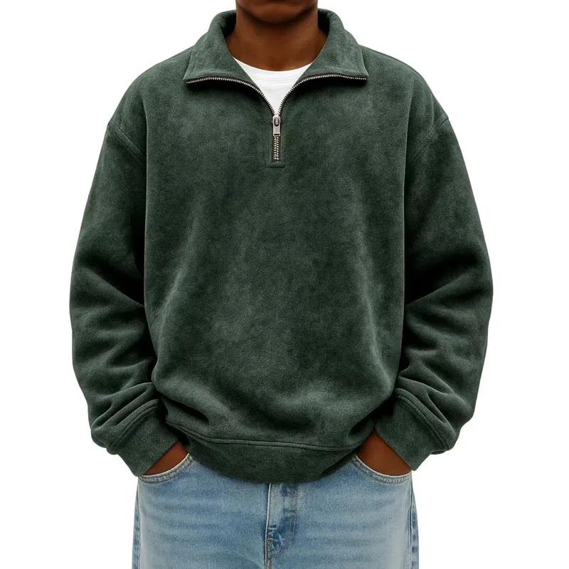 Pánská ležérní mikina podzim zima poloviční zip stojáček sportovní oblečení jednobarevná volná pulovr pánské mikiny