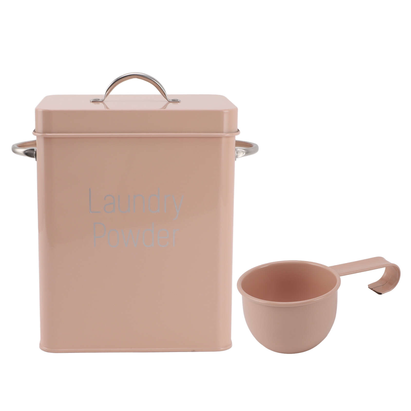 

Metal Laundry Room Container with Dual Side Handles with Spoon Lid Farmhouse Laundry Powder Container for Washing Powder Rice Dog Food рожевий
