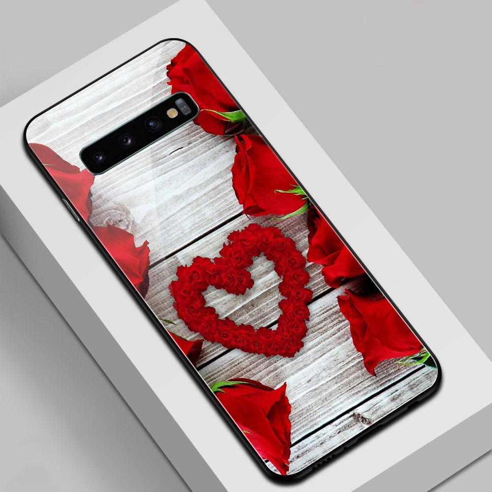 

Чехол с цветочным принтом для Samsung S22, стеклянная задняя крышка, чехол с красной розой S20 plus для Galaxy S8 S9 S10 plus Note 8 9 10 plus S10e ultra s22 ultra&Glass case