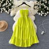 Sling Dress Women's 2024 Summer Dress New Arrival Elastic Tight Waist Slim Looking Sleeveless Tube Top Ruffles Long Dress