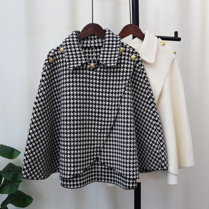 Autumn and Winter New Loose Temperament Design Sense Knitted Double-sided Nylon Coat Cape Advanced Sense Thin Shawl Women