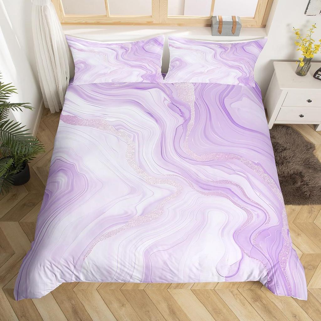 Purple Marble Gilt Series Down Quilt Set Bedding Digital Printing Three-Piece Set
