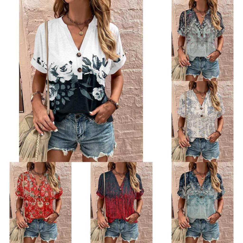 Wish Womens T Shirt With 3d Print And V Neck For Summer Casual Wear