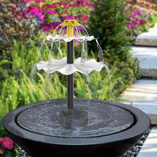 Solar Bird Bath Fountain Three-Tiered Cascade Fountain Solar-Powered Water Fountain for Outdoor Bird Bath Feeder Garden Terrace Decor