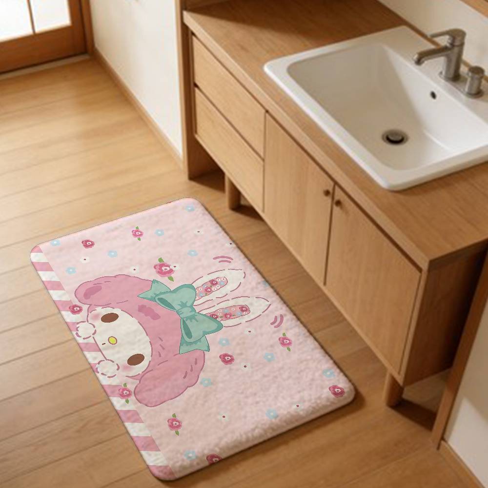 Cute M-my Melody Bathroom Mat Anti-slip Absorb Water Long Strip Cushion Bedroon Mat Welcome Doormat