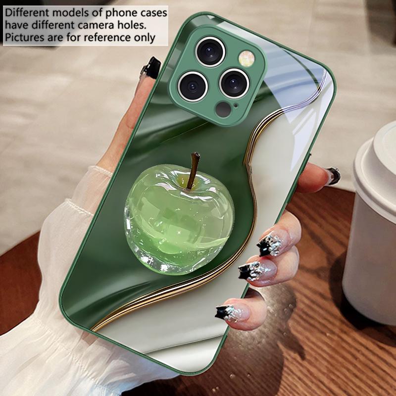 Transparente farbige Apfel Hülle For IPhone 16 Pro Max 15 Pro 14 13 12 Mini 11 XS M ax XR 7 8 Plu SE 2022 Gehärtetes Glas Handyhülle