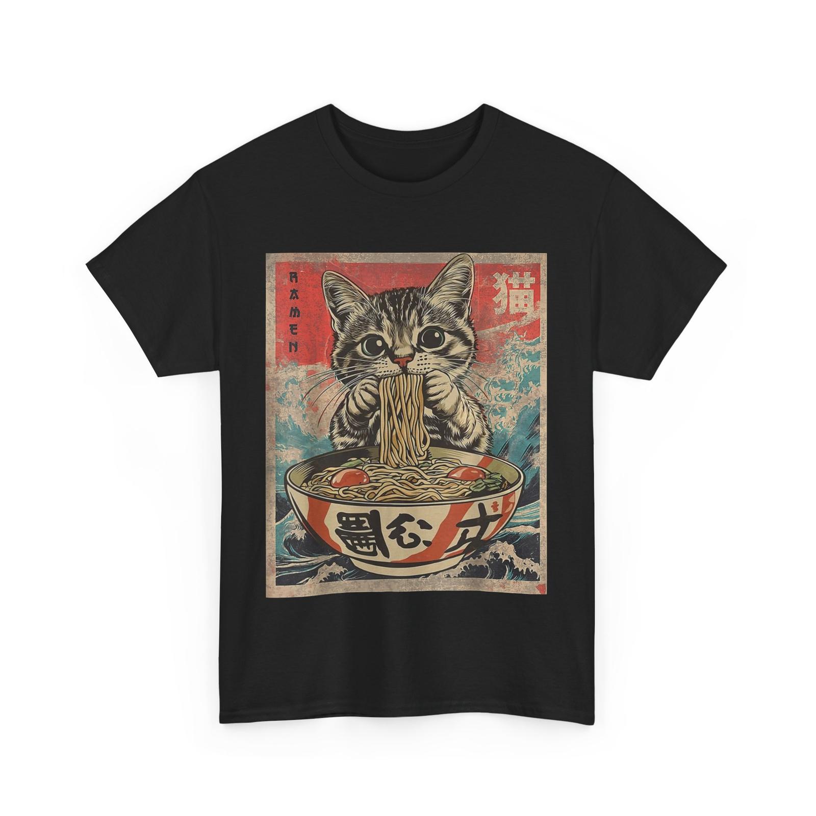 Cat Eating Ramen Noodles Kawaii Anime Manga Japanese Food T-Shirt Mens Womens Tees Top S