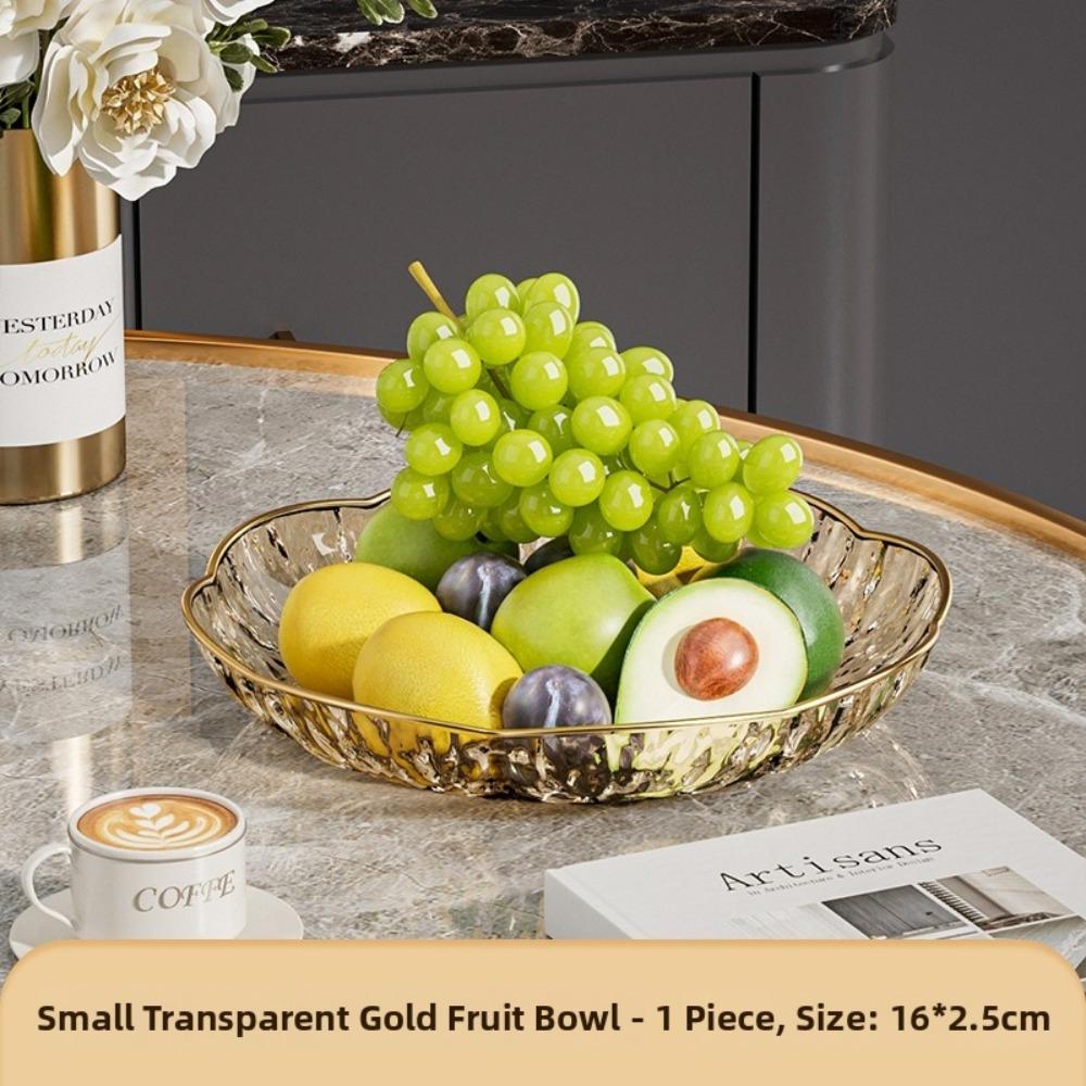 PET Snack Display Plate Gold-Trimmed Edge Fruit Storage Basket Heat Resistant Glacier Fruit Bowl