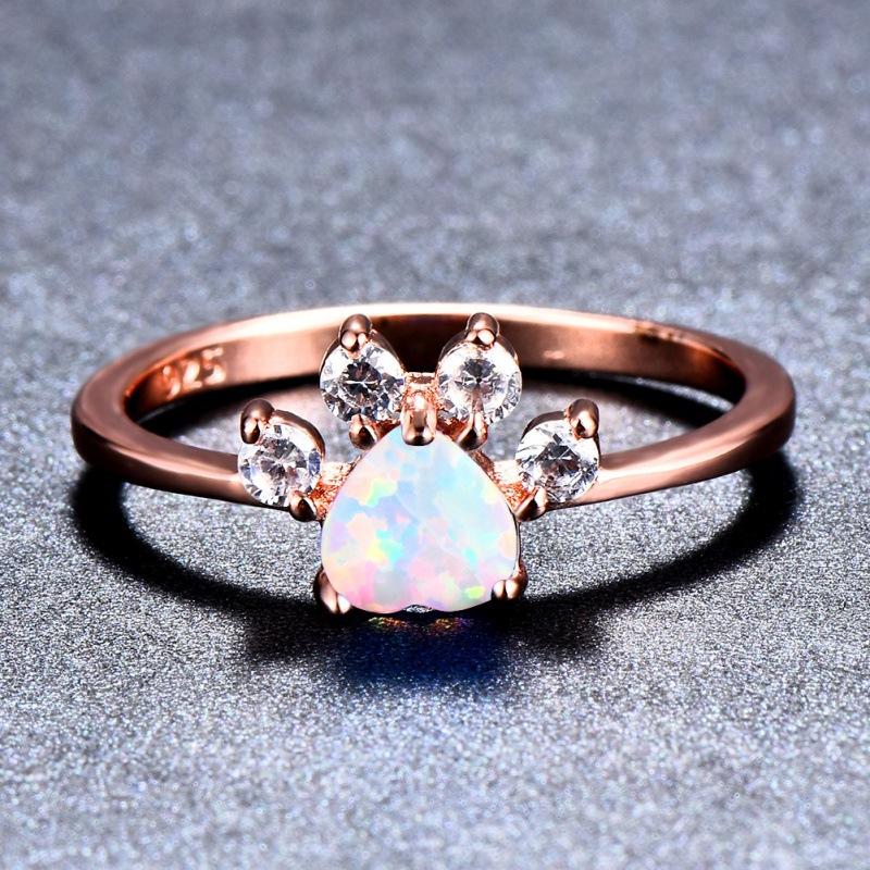 Creative Jewelry Rose Gold Opal Footprint Ring Personalized Design Versatile Trinket