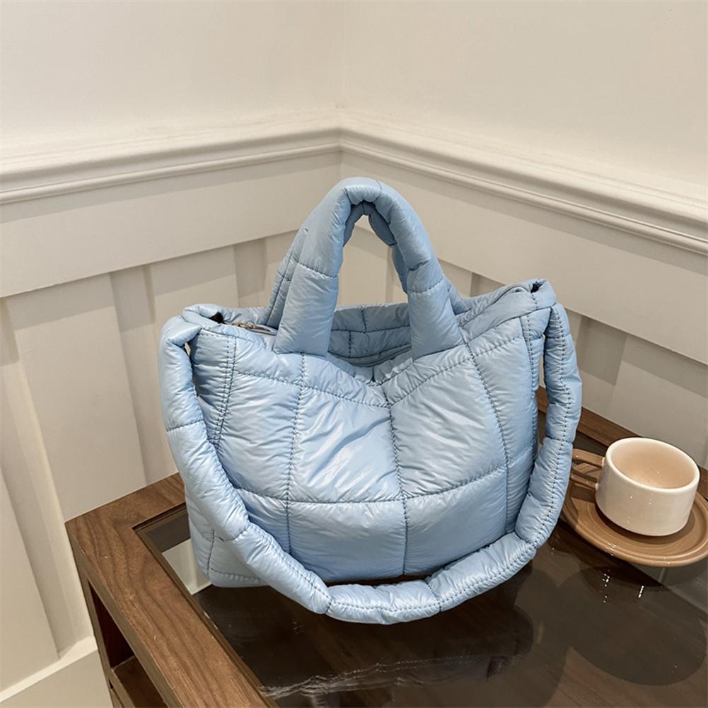 Women Quilted Shoulder Bag Puffer Tote Handbag Large Capacity Travel Top Handle Bag Commute Crossbody Bags Puffy Messenger Bag