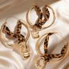 Leopard Print Fabric Choker with Metal Hoop and Abstract Pendant Necklace for Women