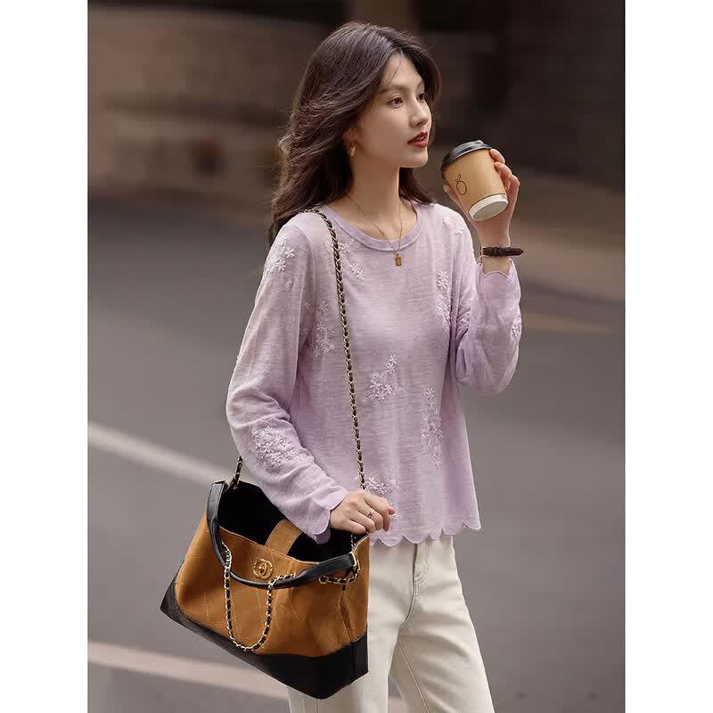 Elegant Embroidered Spring Pullover Top M