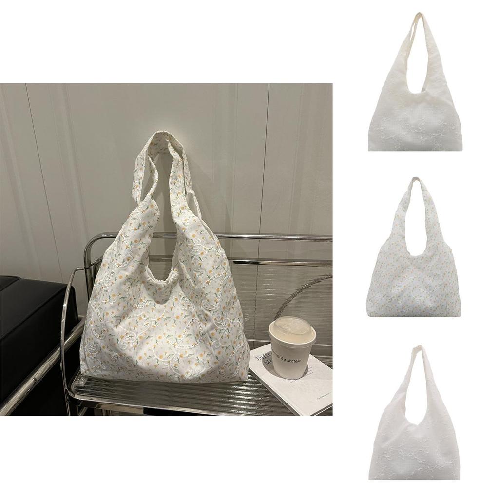 Korean Style Casual Canvas Bag With Lace Details Oversized Shoulder Tote For Women