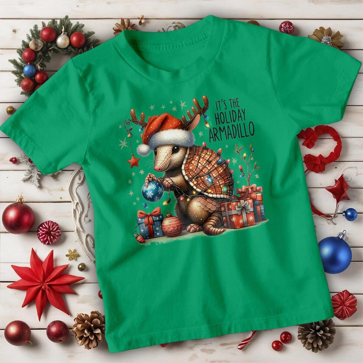 Boys and Girls Holiday Armadillo Christmas T-Shirt Tee for Kids #MC 150