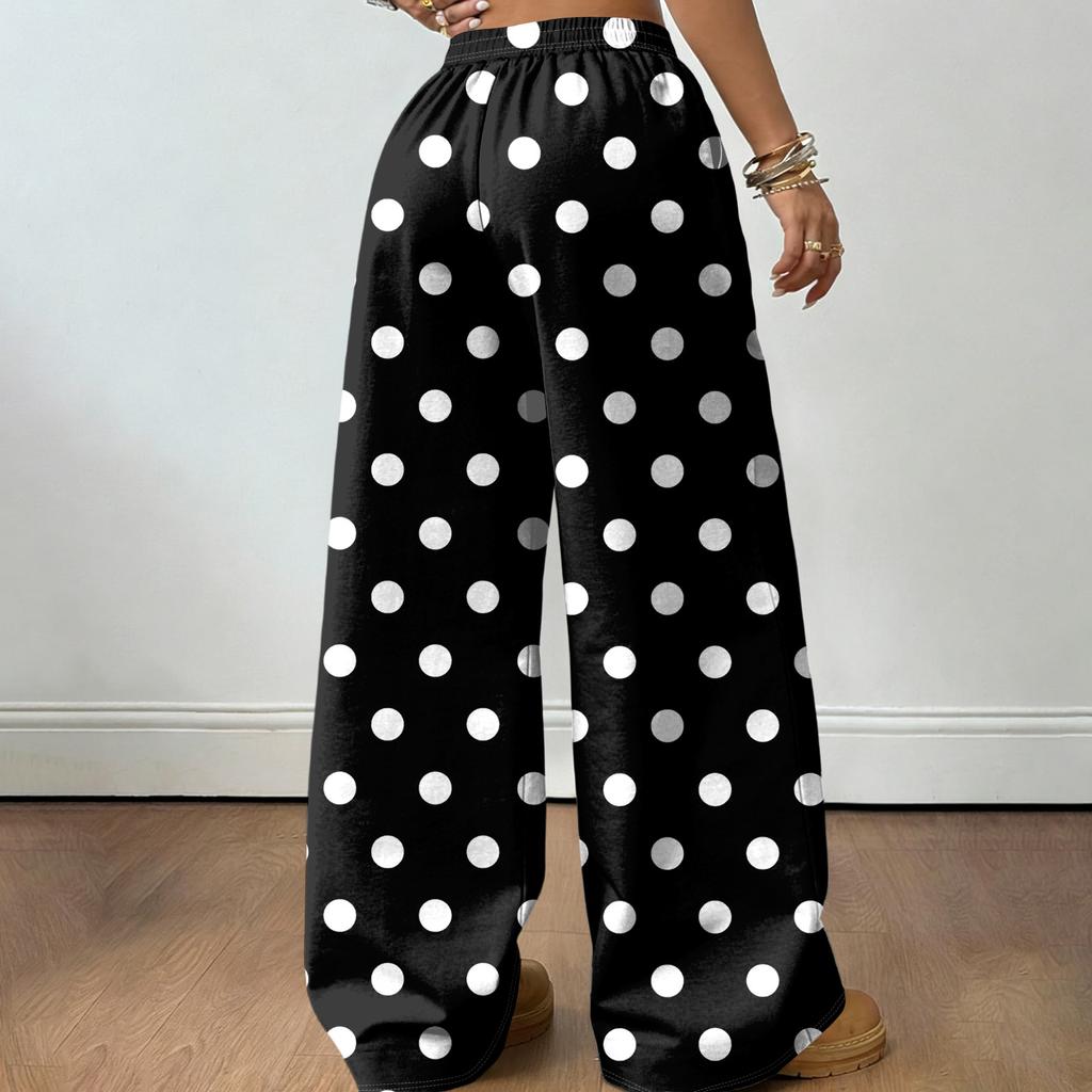 Women's Casual And Fashionable  Elastic Waist Loose Wide Leg Pants