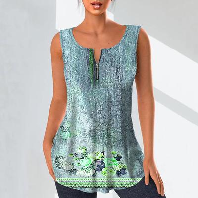 Cămăși cu decolteu în V de modă pentru femei Topuri casual Tricou pentru femei 3D Vestă cu imprimeu cu flori frumoase Bluză fără mâneci mai mari