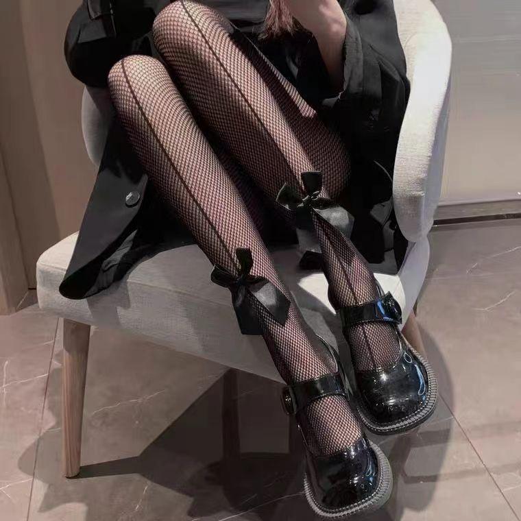 

Lolita bow net socks women, Japanese JK fishnet socks white pantyhose sexy hollow pantyhose One size fits all