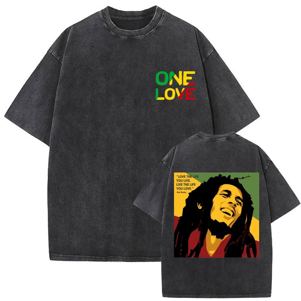 Washed Vintage Reggae Originator Bob Marley One Love Album Graphic T Shirt Men Classic Tshirt Mens Cotton Oversized T Shirts