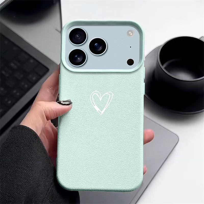 Love Heart Pattern TPU Phone Case For iPhone 17 16e 16 15 Pro Max 14 13 12 Pro Max 11 Air Soft Leather Texture Silicone Cover
