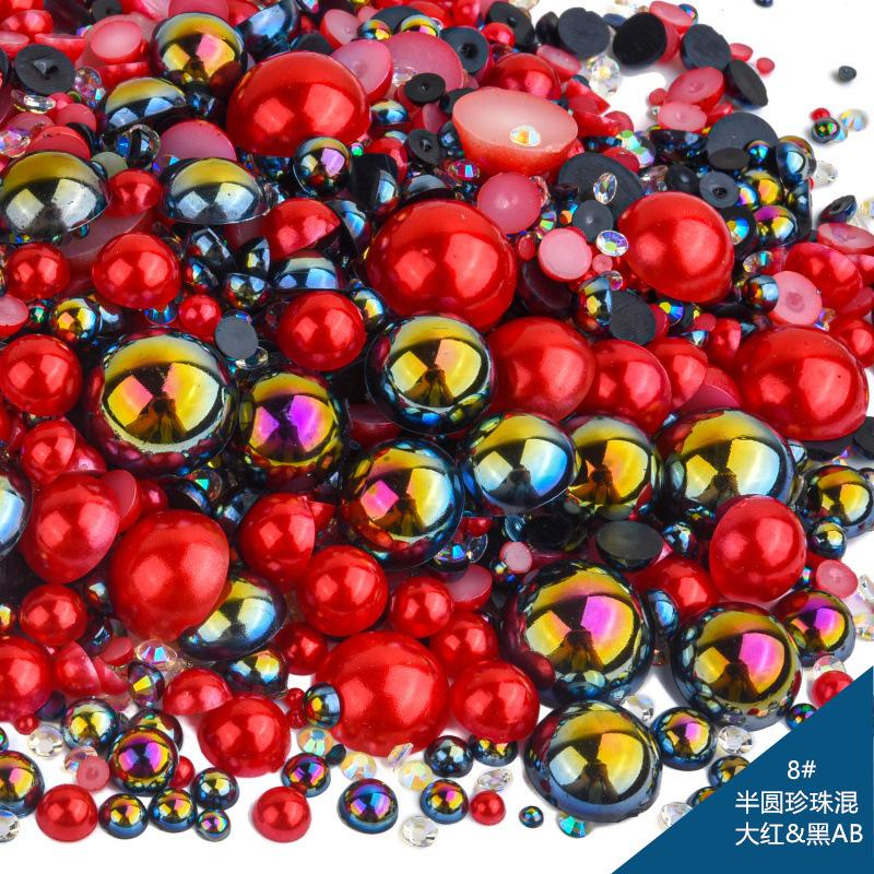 Mixed Abs Semicircular Pearl Resin Flat Bottom Diamond Set Imitation Pearl Mixed Size Diy Jewelry Accessories