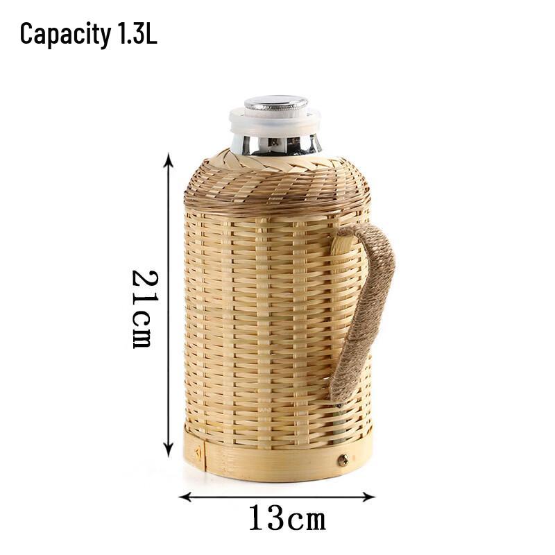 ZISIZ Bamboo Woven Thermos Flask