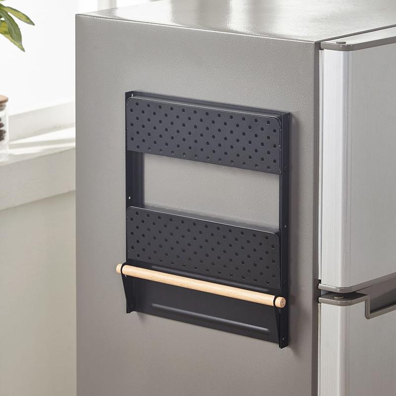Fridge Magnetic Folding Carbon Steel Storage Rack with Wooden Rod, Size S