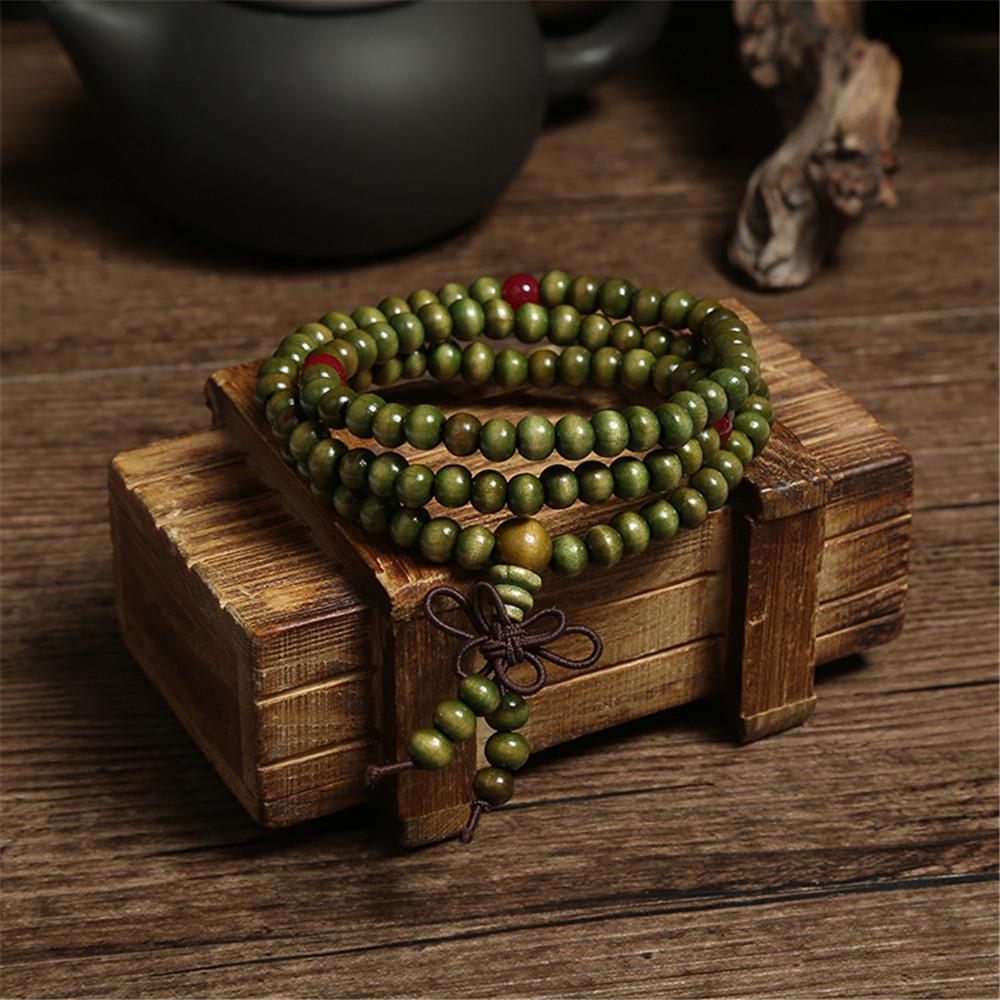 

Green 6mm Natural Sandalwood Bracelets & Bangles For Women Buddhist Buddha Wood Prayer Bead Mala Unisex Men Zircon Bijoux A245 зелений