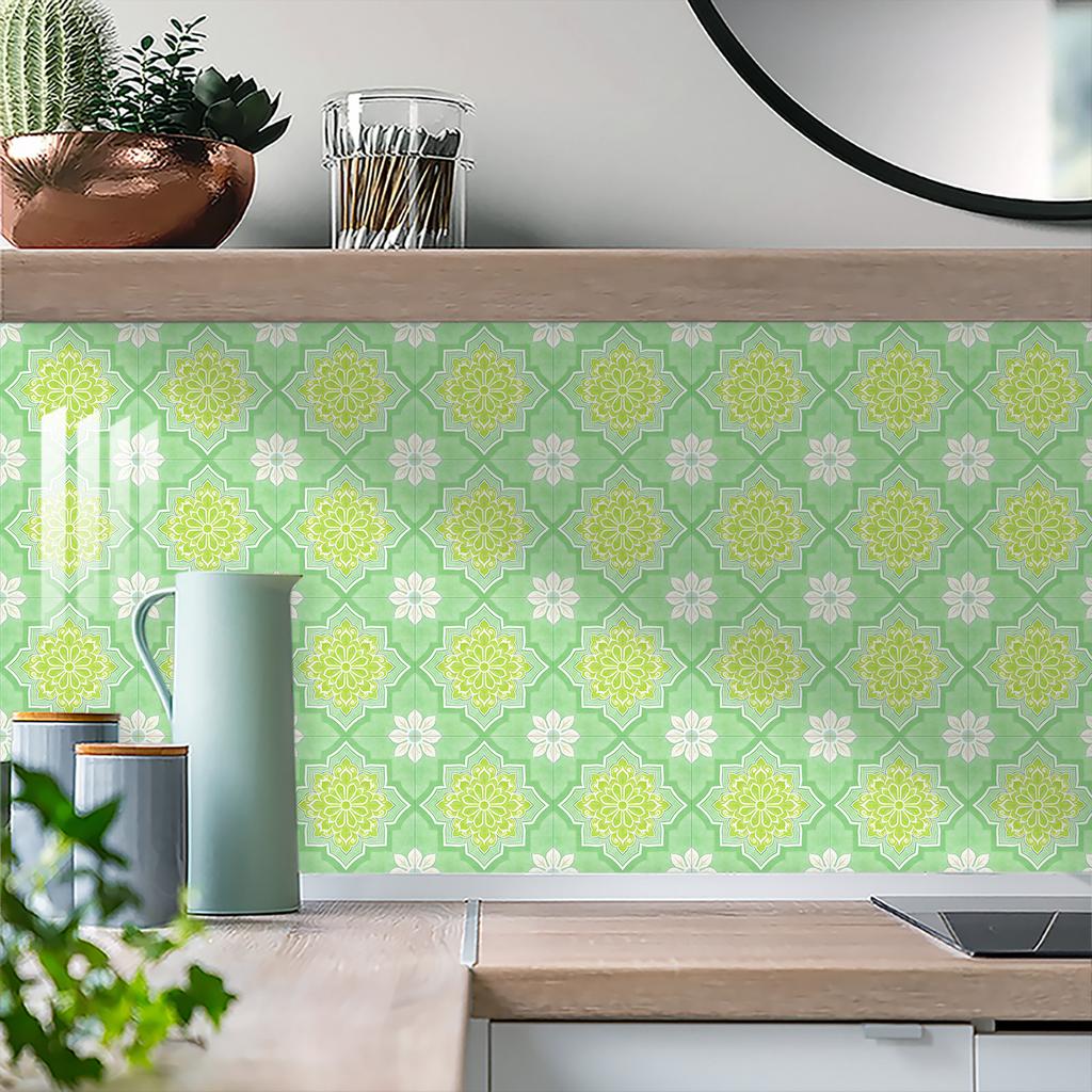 10 Pezzi Adesivi Piastrelle Mandala Boho - Decalcomanie Murali in PVC Lucido Cristallo - Murale Autoadesivo Impermeabile per Pavimento Cucina Bagno Decorazione Casa