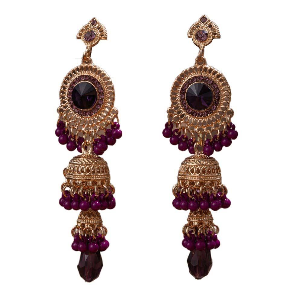 Thai Style Bell Tassel Earrings Luxury Ethnic Style Ear Studs Rhinestone Pearls Ear Drop Gift фиолетовый