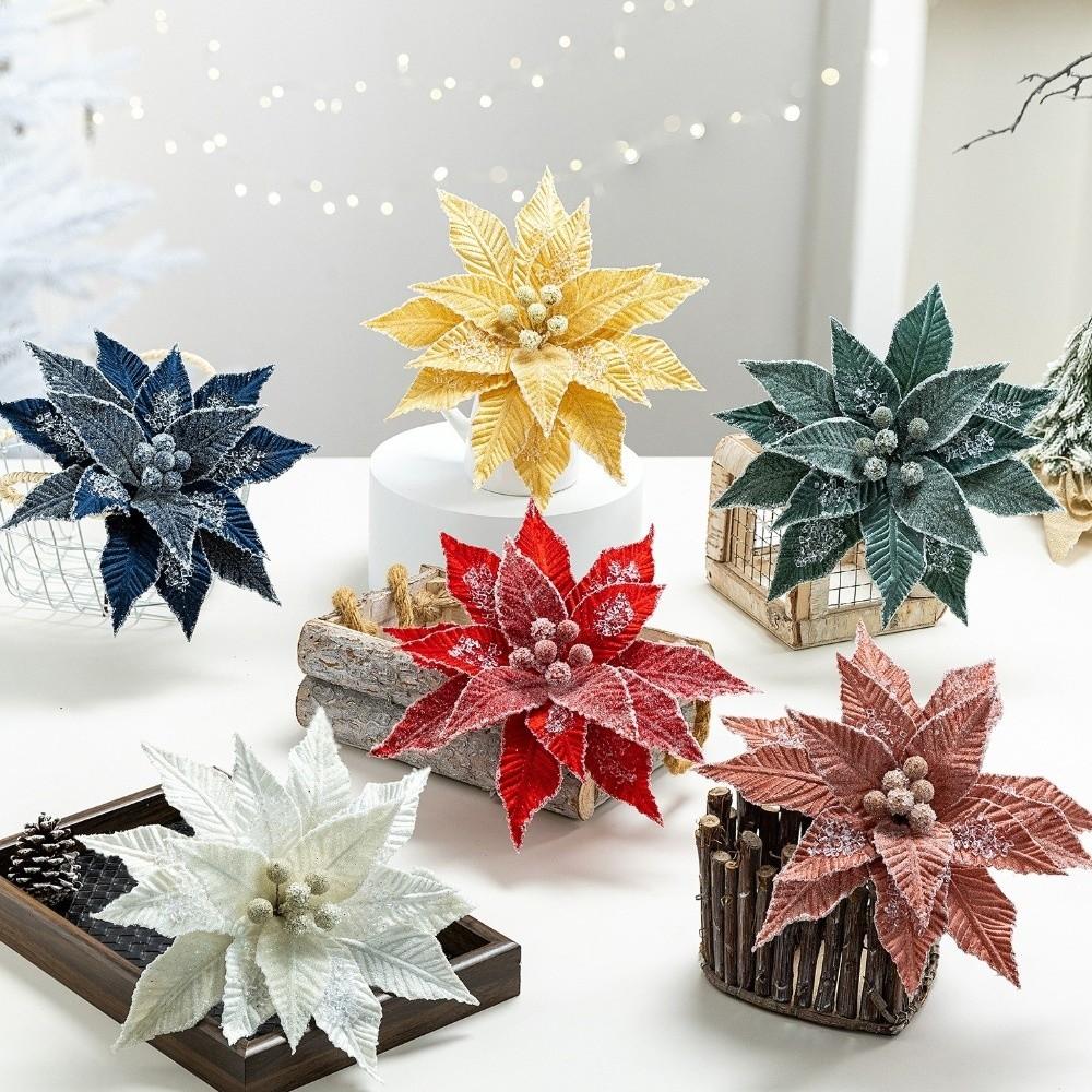 Faux Velvet Artificial Xmas Flower Vibrant Colors Large Size Festive Glitter Flower Merry Christmas High-grade
