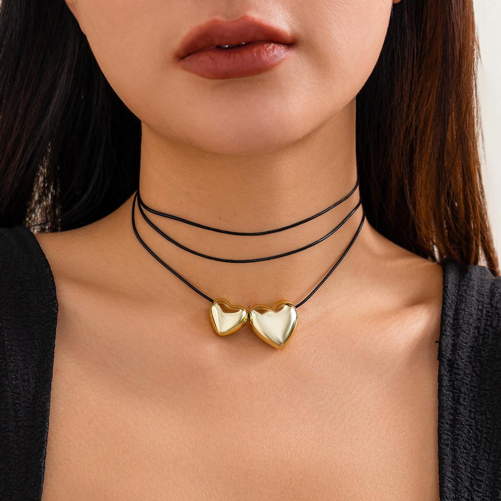Gothic Winding Wax Line Bow Heart-Shaped Necklace Jewelry Personalized Simple Choker Item Jewelry