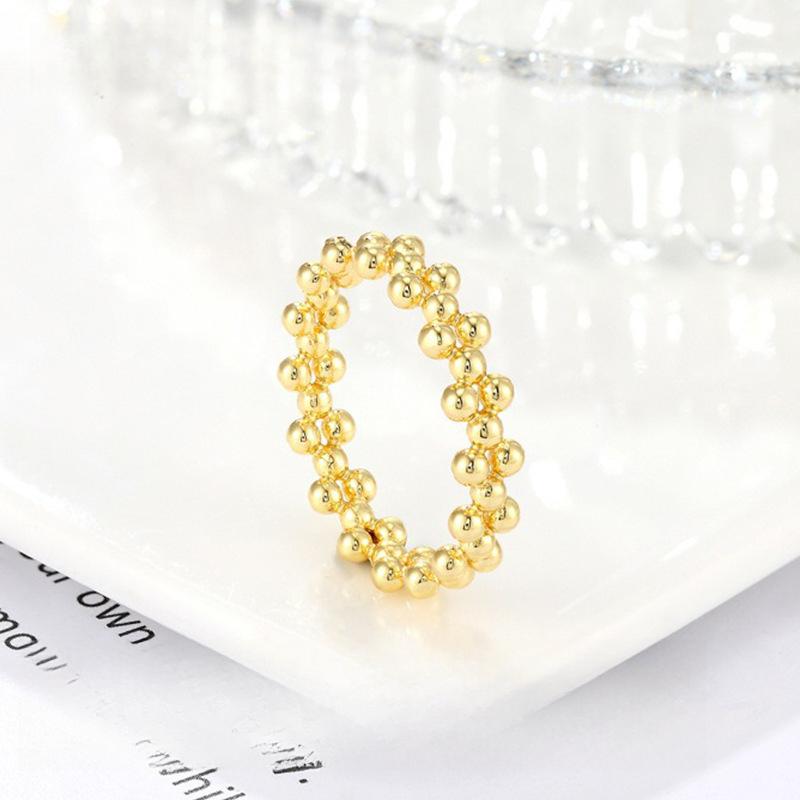 Fashion and Elegant Small Gold Bead Ring Japanese and Korean Women's Niche High-end Ring Girl's Sense Ins Wind Electroplated Titanium Steel Decoration