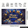 2D Blue Gold Sparkle Birthday Backdrop Banner Men Boys Happy Birthday Party Decor Background