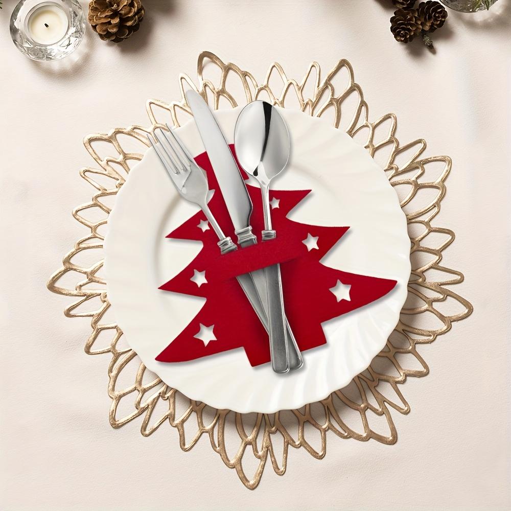 12pcs, Christmas Tree Placemats, Felt Fork and Spoon Bag Set, Suitable for Christmas and Other Holiday Party Table Decoration