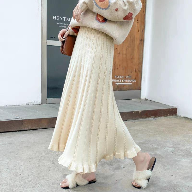 High-Waisted Knit Qipao Midi Skirt - Winter/Autumn Style