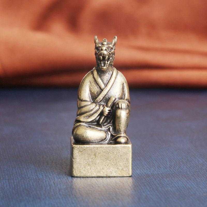 Brass Zodiac Guardian God Desktop Ornament Wealth Attraction Copper Seal Study Room Decoration Old Copperware Wholesale