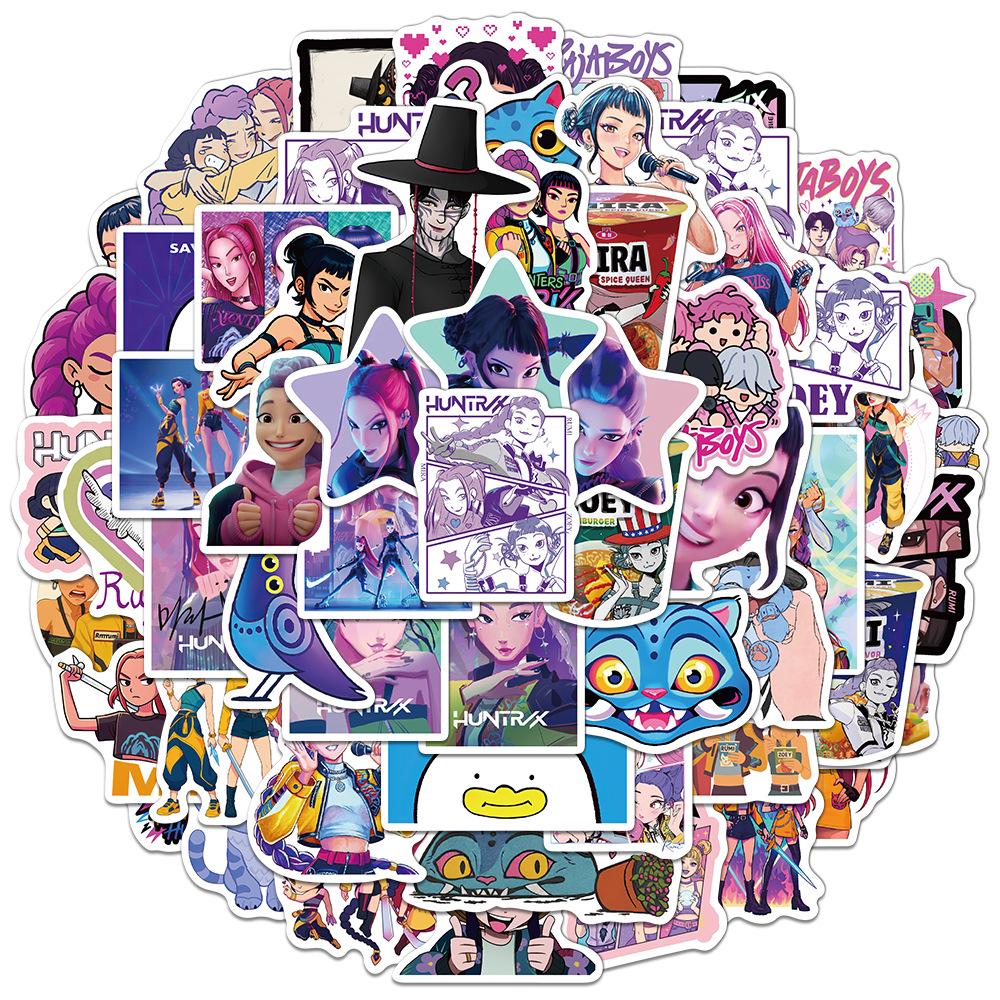 50-Piece Set: Creative K-POP Demon Hunter Girl Group Stickers for Journals, Water Bottles, and Phone Cases.