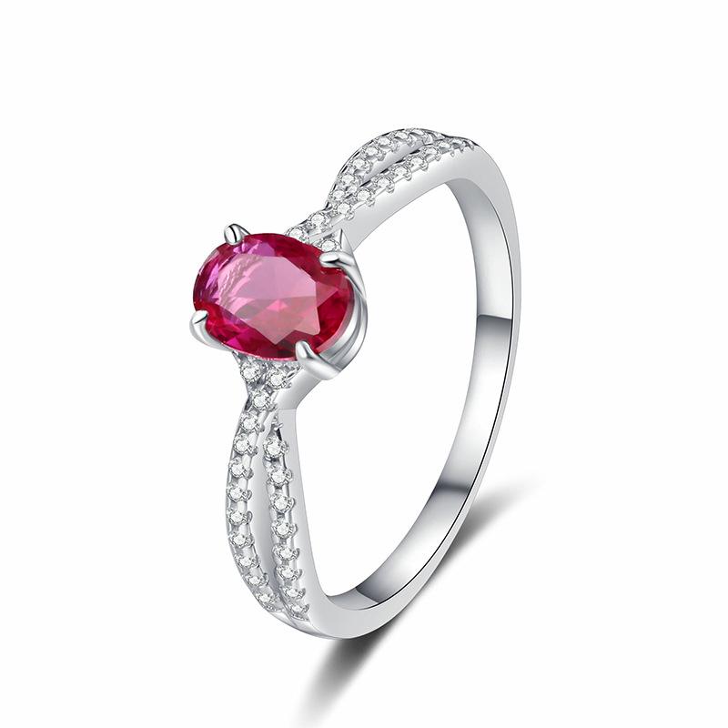 S925 Sterling Silver Egg-Shaped Women's Ring with Green Nano, Red & Blue Diamonds - Luxurious, High-End Silver Jewelry.