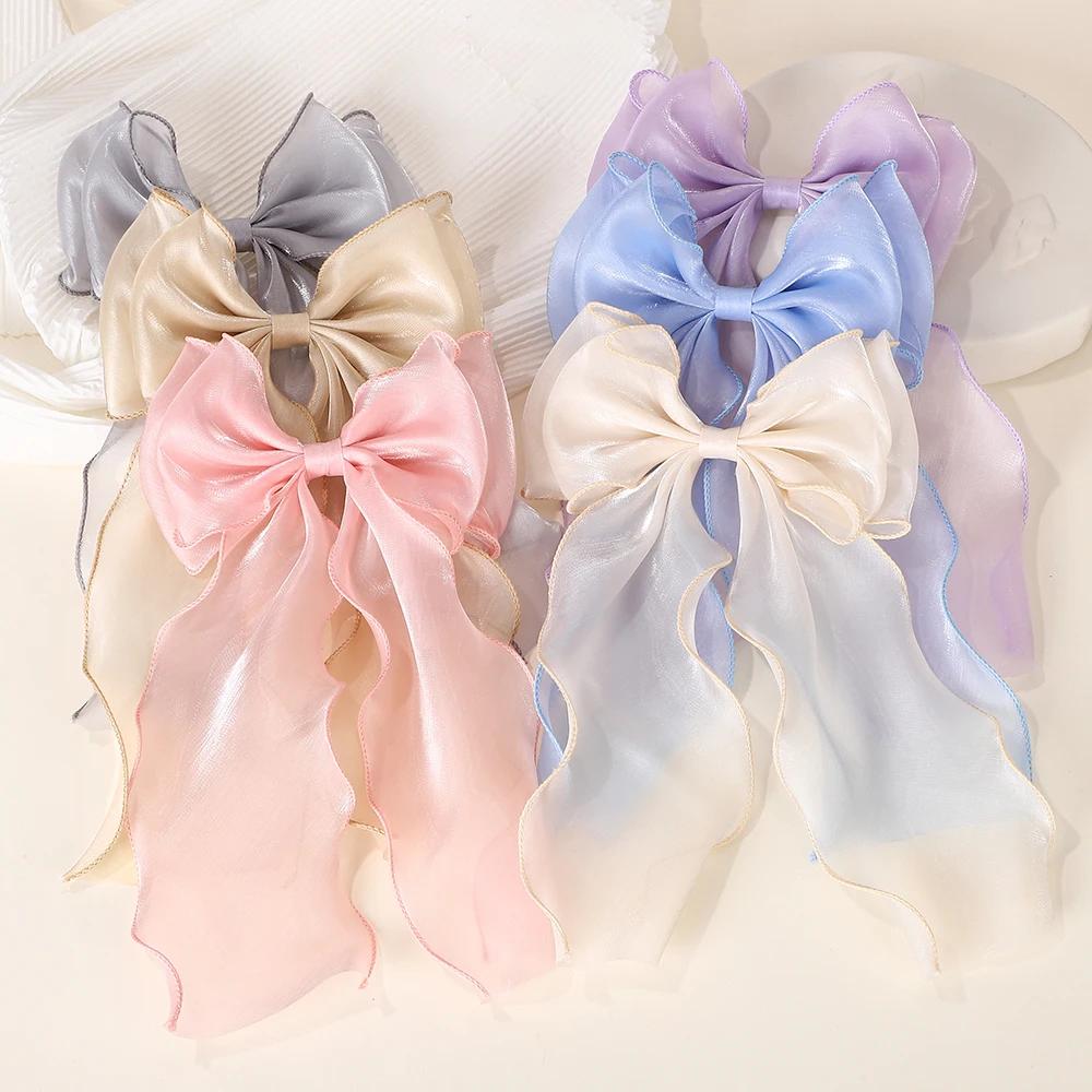 1PCS Girls Blue Pink Big Bow Ribbon Hair Clip Elegant Simple Spring Summer Hair Clip Pins Retro Headband Clips Hair Accessories