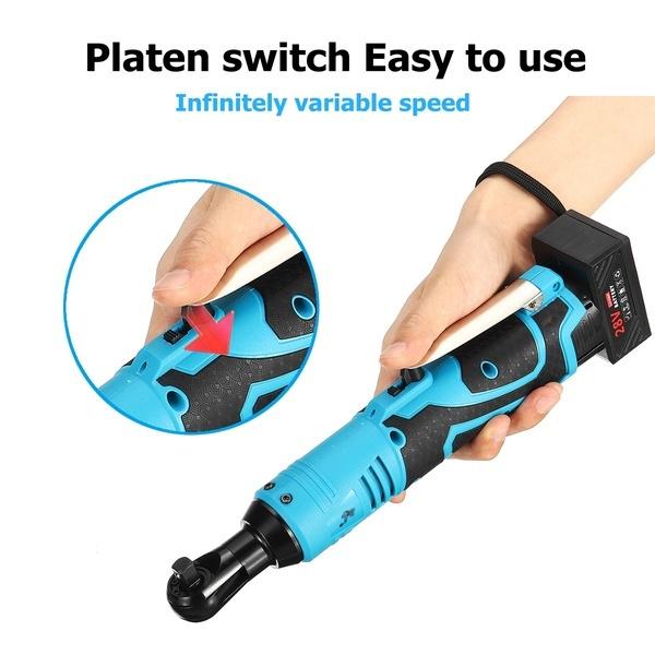 28V 60Nm Electric Cordless 90° Ratchet Wrench 3/8