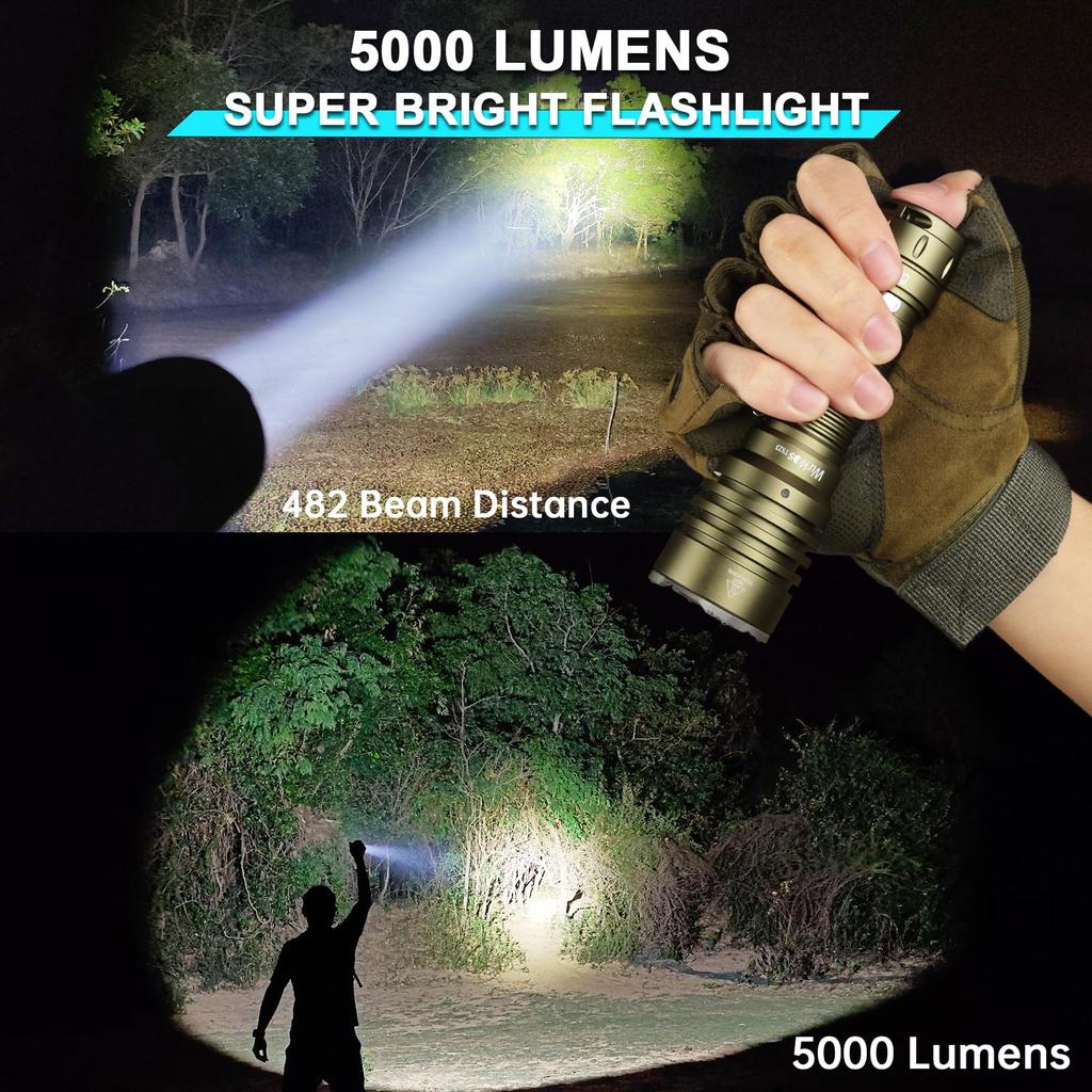 Wurkkos TS23 Rechargeable High 5000 Super 482M Long High RCI LED IP68 Waterproof for and Emergency Use Green Flashlight, Lumens, Bright, Range,