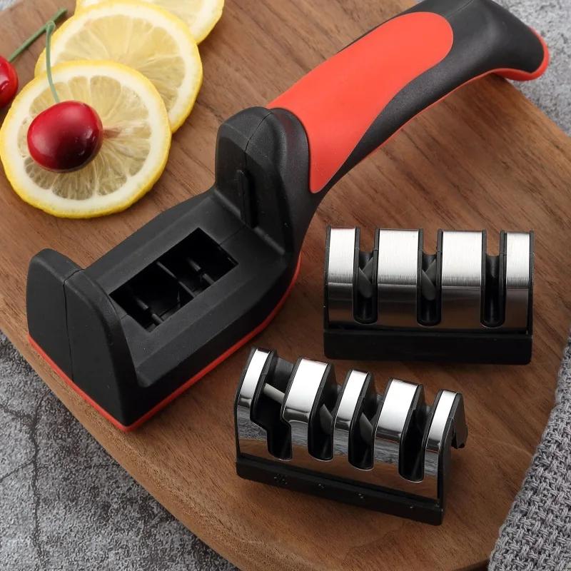 Küchen-3-Segment-Messerschärfer Haushalt Multifunktionaler handgehaltener Dreizweck-Schwarz-Schleifstein
