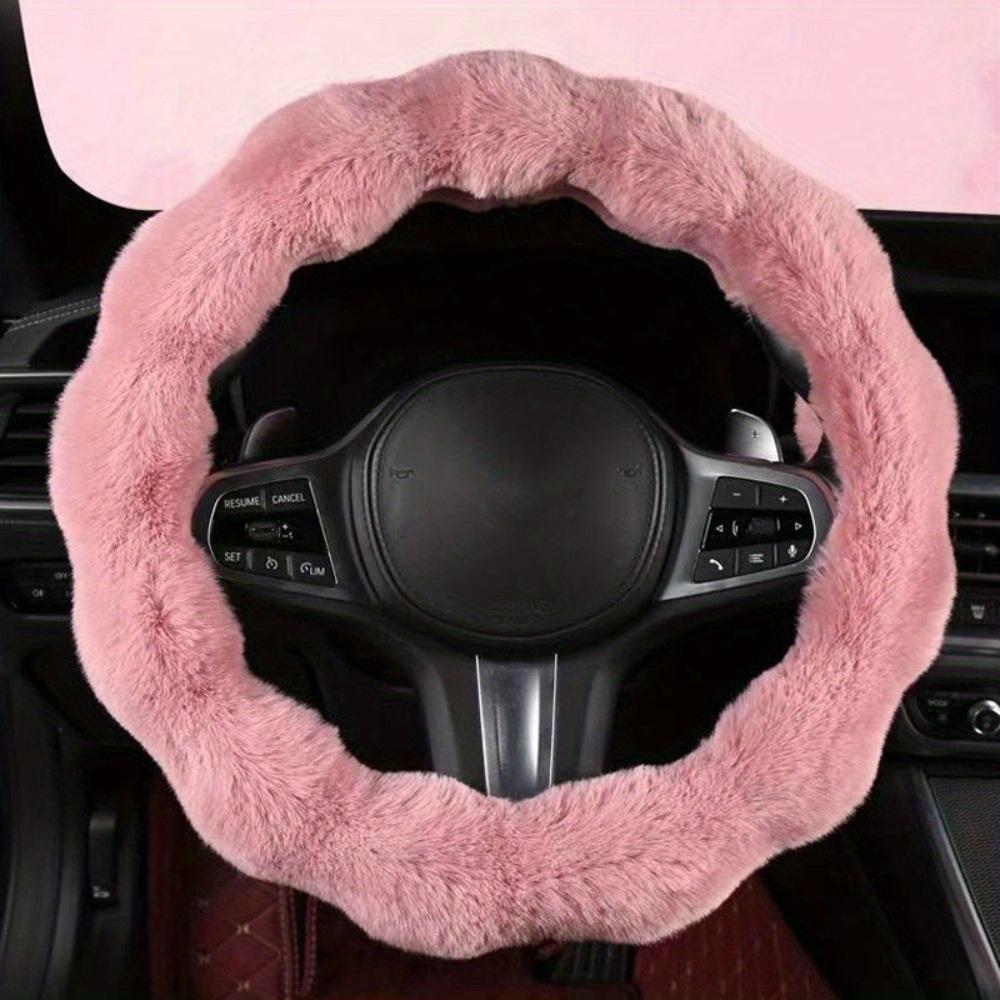 Capa de Volante Fofa Rosa Claro Antiderrapante Ajuste Universal Acessório Interior de Carro com Empunhadura Estilosa